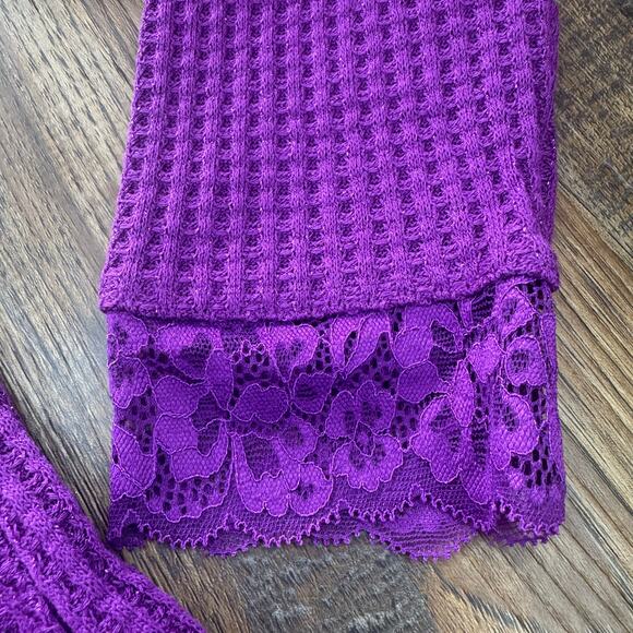 LOGO Lori Goldstein SMALL sparkling grape long sleeve blouse lace waffle knit - Picture 12 of 13